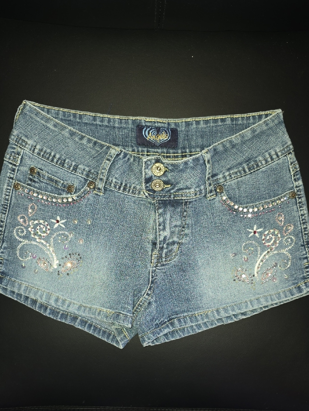 Angels Embellished Light Blue Denim Shorts